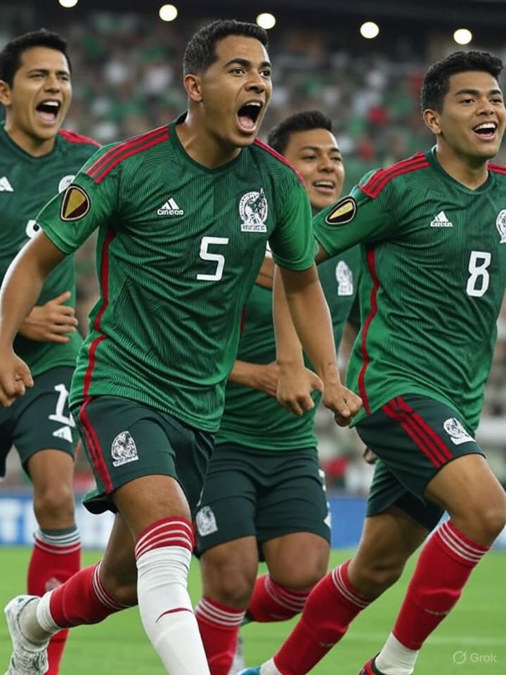 Mexico national football team celebrating a goal during the Gold Cup