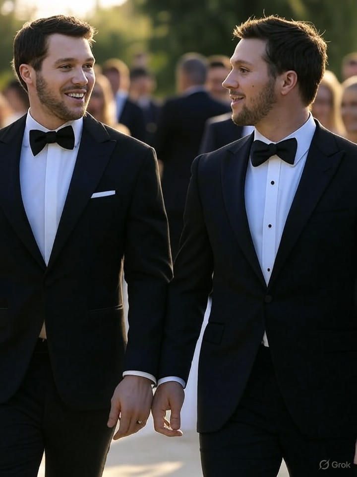Hailee Steinfeld in white strapless gown walking down aisle with Josh Allen in black tuxedo at their Southern California wedding ceremony