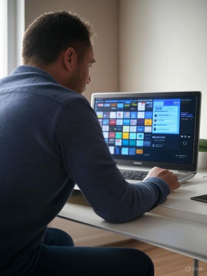 A frustrated person navigating a complicated streaming service cancellation page on a laptop