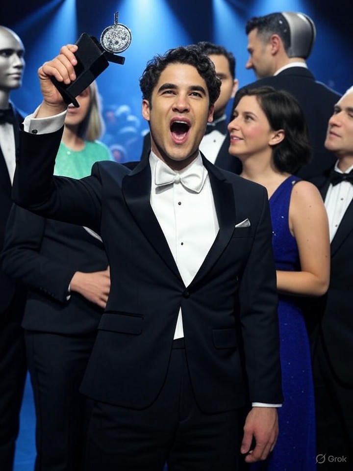 Radio City Music Hall illuminated during the 2025 Tony Awards ceremony with Broadway banners lining the entrance